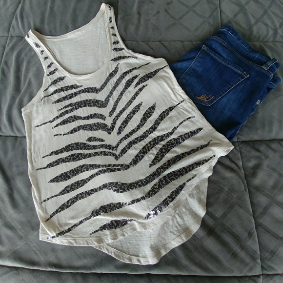 Express zebra sequined beige tank top - Picture 3 of 6